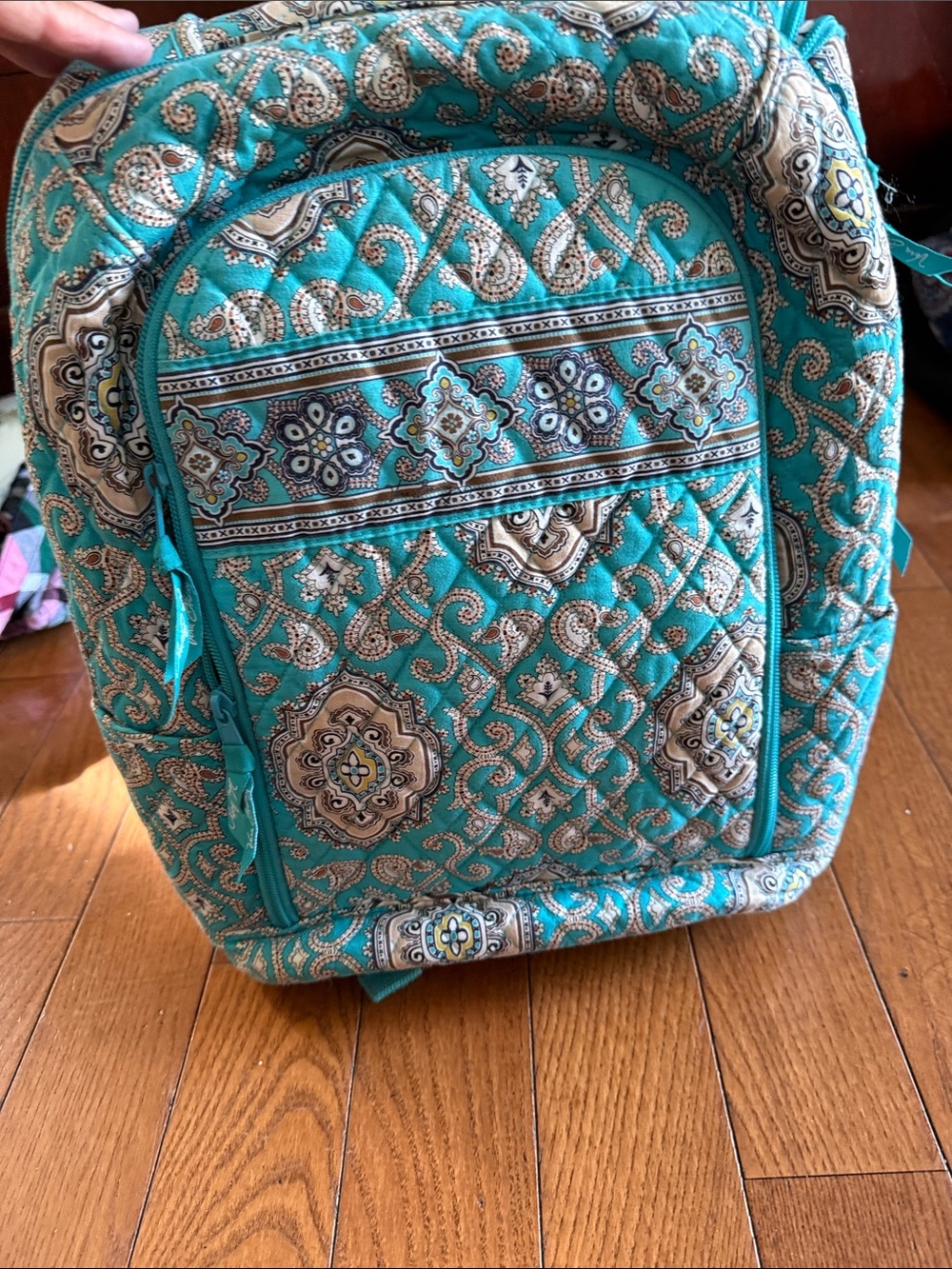 Vera Bradley Teal Paisley Quilted Backpack with Neutral Accents